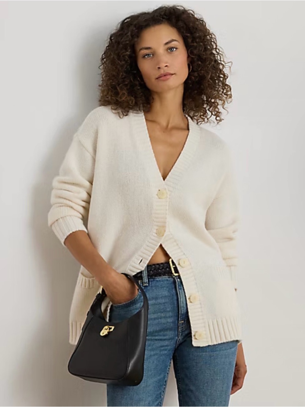Lauren Ralph Lauren Women’s Wool Blend Cardigan Sweater Cream Ivory Medium NWT